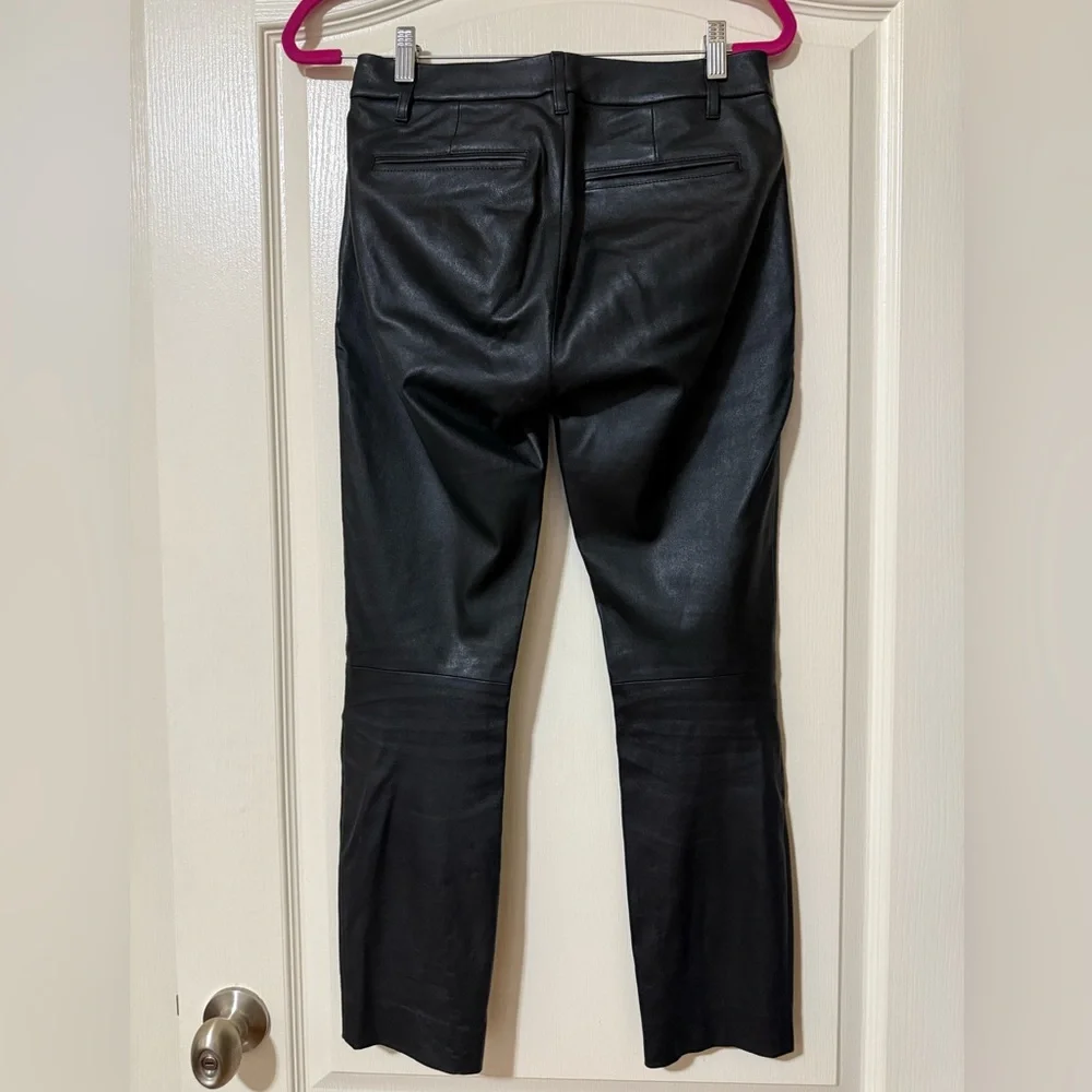 Vince  Black Soft Leather Ankle Pants Straight Leg Mid Rise Size 0 - Picture 2 of 13